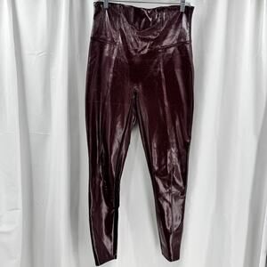Spanx Patent Leather High Rise Pants Sz XL Burgundy Red